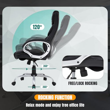 BestOffice Ergonomic Office Chair Desk Chair Computer Chair with Lumbar Support Arms Executive Rolling Swivel PU Leather Task Chair for Women Adults, Black - color: Black