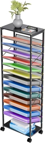 Ekisemio 15 Tier Rolling File Cart, Sturdy and Durable Desk File Organizer with Metal Mesh Letter Tray, Heavy-Duty Rolling Clutter Cart for Office, Home, School, Black