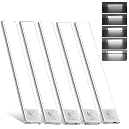 Dimmable Under Cabinet Lighting, Wireless Motion Sensor Light, 5 Pack | Dimmable, Rechargeable, Wireless, Magnetic, Closet Light, Under Counter Lights for Kitchen, Stairs, Hallway, 16in White Light - color: White Light, size: 16 inch