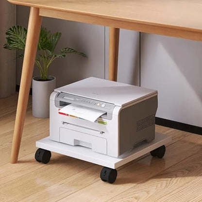 Rolling Under Desk Printer Stand, Movable Printer Shelf with 4 Lockable Wheels,CPU Holder Scanner Copier Stand Plant Tray for Office Home (23.2x13.3x2.6in, White) - size: 23.2x13.3x2.6in