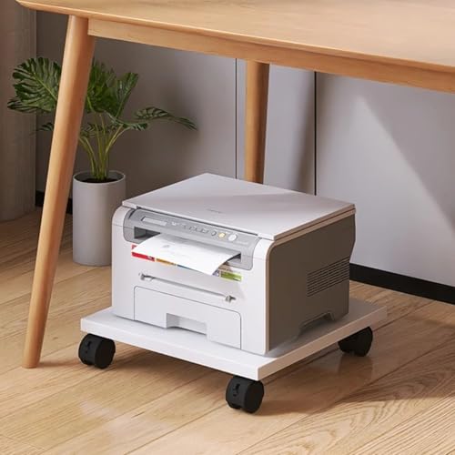 Rolling Under Desk Printer Stand, Movable Printer Shelf with 4 Lockable Wheels,CPU Holder Scanner Copier Stand Plant Tray for Office Home (23.2x13.3x2.6in, White) - size: 23.2x13.3x2.6in
