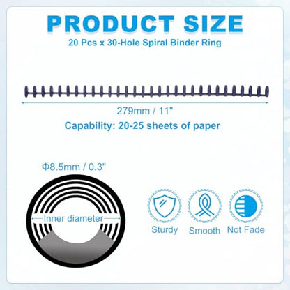 PATIKIL 8.5mm(0.3") Spiral Binder Ring,20 Pcs 30 Rings 25 Sheet Capacity Comb Binding Spines for Binding Paper Sheets Notebook Calendar Picture Album, Dark Blue - color: Dark Blue