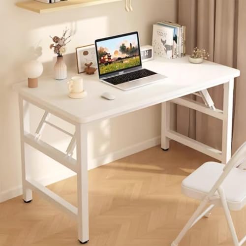 Folding Desk,47.2 Inch No Assembly Folding Computer Desk, Space-Saving Small Desk for Home Office Bedroom Dorm Study, Compact Portable Foldable Laptop Desk - color: Frame：white/Board：white, size: 47.2"x23.6"