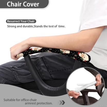 Santa Claus Snowflake Printed 2 Pcs Office Chair Armrest Covers, Soft Stretch Computer Chair Arm Rest Covers with Elastic Edge, Easy to Install & Clean, Christmas Decor - color: Black and White - Santa Claus Snowflake