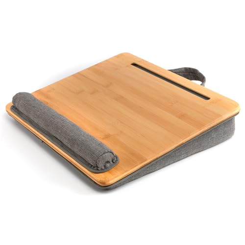 Bamboo Lap Desk for Laptop with Cushion Tablet Phone Holder Handle - size: 16.5"x13.4" Fixed