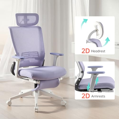Ergonomic Foldable Office Chair with Footrest and Lumbar Support, Purple - color: Purple