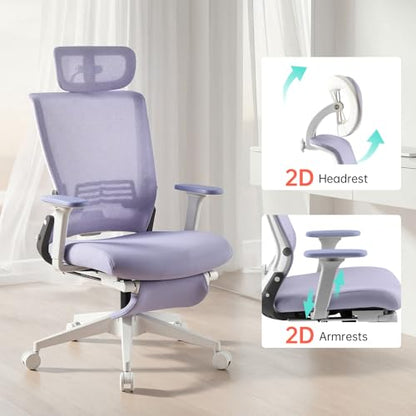 Ergonomic Foldable Office Chair with Footrest and Lumbar Support, Purple - color: Purple