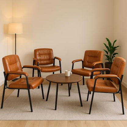 Naomi Home Faux Leather Guest Reception Chair Set of 4 - Caramel | Stackable office chair with supportive armrests and durable construction for everyday office seating. - color: Caramel, Faux Leather, style: Set of 4
