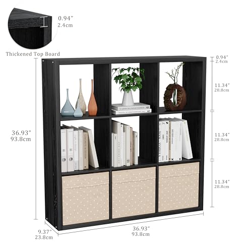 VDNEND Cube Storage Organizer Bookcase, Decorative 11 inch Open Back Cubical Shelf with Thickened Border, Display Bookshelf for Living Room, Home Office, Sturdy Room (Black, 9 Cube) - color: Black, size: 9-Cube, Standard