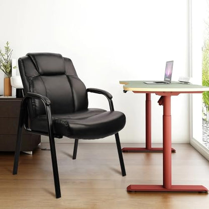 CLATINA Big and Tall Office Chair Set of 2 500lbs Leather Reception Chair with Bonded Padded Armrest Wide Seat Desk Chair No Wheels for Reception Conference Waiting Room Side Office Home, Black - color: Black, size: 2 Pack