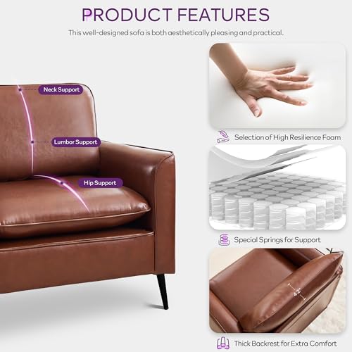 TYBOATLE Accent Chair Set of 2, Brown Leather Accent Chair, Comfy Living Room Chair, Cozy Reading Sitting Chair, Mid Century Modern Accent Chairs, Arm Reception Chairs, Office Furniture - color: Brown