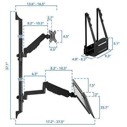 Mount-It! Single Monitor Arm Wall Mount Workstation with Keyboard Tray & CPU Holder, Height Adjustable Gas Spring Full Motion Computer Station, Fits 17–32” VESA 75x75 100x100, Black - size: Single Monitor