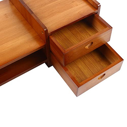YIYIBYUS Monitor Stand Riser 2-Tier Bamboo Wood Computer Monitor Riser Stand Desktop Organizer Stand with Storage Drawer Laptop Monitor Stand Riser for Home Office