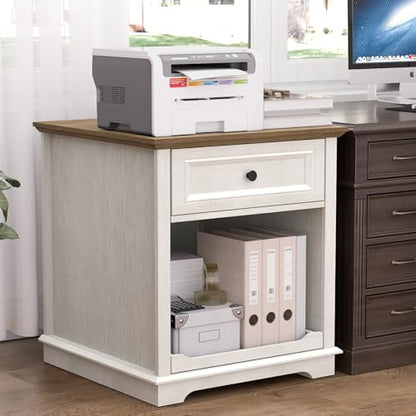 REDAYFUR Lateral File Cabinet 3 Drawer File Cabinet with Charging Station, Printer Stand with Open Adjustable Storage Shelves, Lateral Filing Cabinet for Home Office - color: White