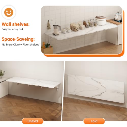 IAE Wall Mounted Folding Desk,Floating Computer Desk for Small Spaces,White | 72x22in engineered wood desktop with metal brackets, folds flat to save space in home office, apartment and laundry room - color: White, size: 72"*22"