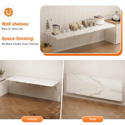 IAE Wall Mounted Folding Desk,Floating Computer Desk for Small Spaces,White | 72x22in engineered wood desktop with metal brackets, folds flat to save space in home office, apartment and laundry room - color: White, size: 72"*22"