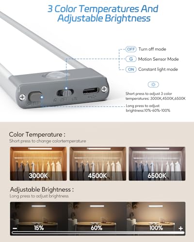 HIBOITEC 35LED Under Cabinet Lighting Motion Sensor Lights 3 Color Temps - size: 8inch-35LED