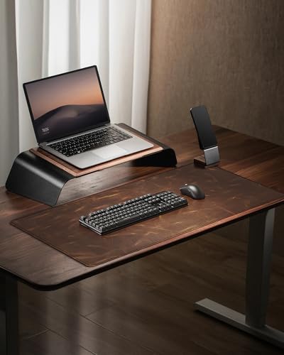 YSAGi Leather Desk Mat, 31.5"x15.8"Real Leather Desk Pad,2mm Thick Desk Blotter with Stiched line,Oil-Wax Feel Mouse pad and Self-Healing Laptop Pad for Home & Office(Classic Dark Brown) - size: 31.5"x15.8"
