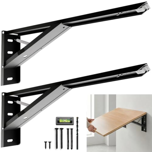 Balin Designs Folding Shelf Brackets 20 Inch Heavy Duty, Set of 2, 500 lbs, Collapsible Bracket with Locking Hinge for Fold Down Table, Wall Mounted Desk, Workbench, Laundry Room – Space Saving