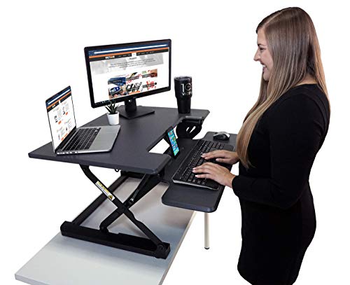 Victor DCX710G High Rise Collection Height Adjustable Standing Desk with Keyboard Tray (Gray) - Sturdy Steel Frame, Dual Lever Release System, 2 Tiered Wooden Work Surface and Keyboard Tray, 31 Inches - color: Grey, size: 31 Inches