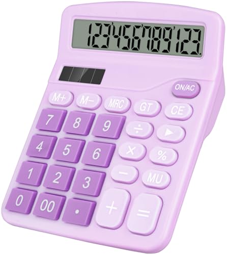 Desktop Calculator, Purple Calculator Big Buttons, 12-Digits | Large LCD Display, Solar and AA Battery Dual Power, Desk Calculators for Office Home School Business Class (Purple) - color: Purple