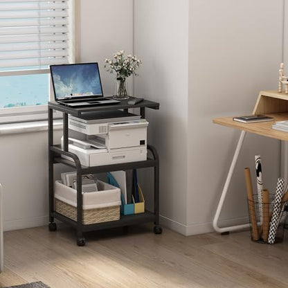 Fannova Printer Stand, 3 Tier Printer Table with Height Adjustable Storage Shelf, Rolling Printer Cart with Wheels for Home Office Organization, Black - color: Black