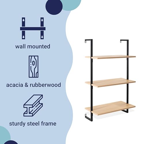 happimess Madera 3-Shelf Wall Mounted Bookcase 40.55", Light Oak/Black - color: Light Oak, size: 3-Tier 40.55"