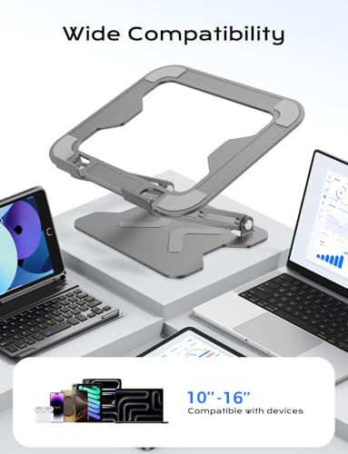 JCZT Adjustable Laptop Stand for Desk, Metal Foldable Laptop Riser, Grey | Ergonomic Portable Laptop Stand, Ventilated Cooling Computer Notebook Holder for MacBook Air Pro, All 10-16'' Laptops - color: Grey
