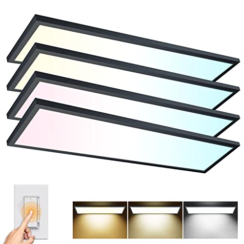AIKVSXER 4 Pack 1x4 LED Flat Panel Light Surface Mount Black, 5500LM 50W - color: Black, size: 1x4FT 4PACK