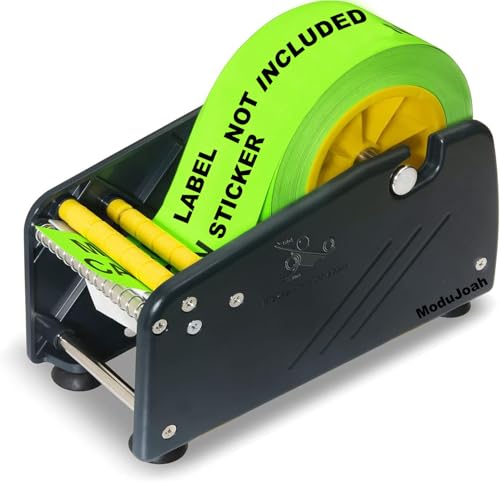 MDJ by Excell Manual Label Sticker Dispenser with 4 Suction Cups Base for Tabletop, Adjustable Holder for Multiple Rolls for Office, Home, School, Warehouse, Easy Peel Off, Fits up to 3" Wide Labels - size: 3" Wide w/ Plastic Frame