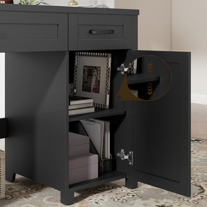 Vabches Farmhouse 47" Executive Desk with Drawers, Pure Black - color: Pure Black, size: 47"W