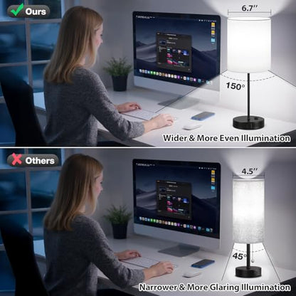 White Black Touch Lamps for Bedroom Set of 2, Dimmable, USB C+A, AC Outlet | Large 17.6" Tall Lamp, 3-Way Dimming, 5000K Daylight Bulbs, White Lampshade Black Base, for Living Room, Boys, Men, Girls - color: White - Black