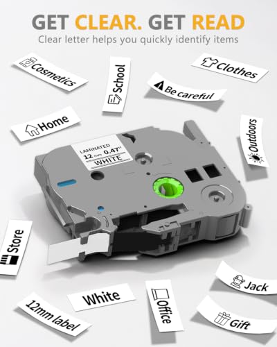 Replacement for Brother P-Touch Label Maker Tape Refill TZe-231 TZe231 | TZe TZ Tape 12mm 0.47 Laminated White, Compatible with Brother PT-D210 PT-D220 PT-H110 PT-D410 PT-D610BT, 12mm x 8m, 6-Pack - color: Black on White, size: 12mm