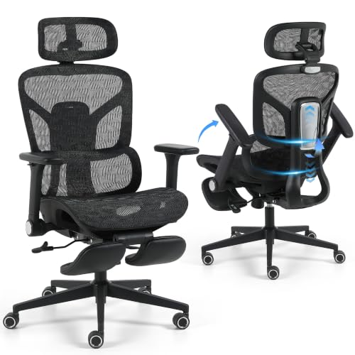 Korser Ergonomic Mesh Office Chair with Footrest, Big and Tall Desk Chair with 4D Flip-Up Arms, Auto-Tracking Lumbar Support, 3D Headrest, High Back Computer Gaming Chair for Home Office, Black - color: Black