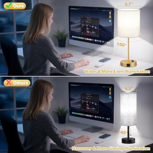 17.6" Gold Touch Lamps for Bedroom Set of 2 - Dimmable, USB C+A, AC Outlet | Large 17.6" Tall Lamp, 3-Way Dimming, 5000K Daylight Bulbs, Cream Lampshade Gold Base, for Living Room, Boys, Men, Girls - color: Gold