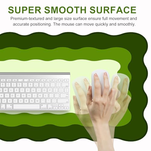 L-SPOUTTO Green Mouse Pad,Cute Scalloped Desk Mat XXL Large Gaming Mousepad | Minimalist 35.4x15.7in Non-Slip Rubber Base Keyboard Pad Waterproof Desktop Mat for Laptop Computer Game Home Office - color: Green