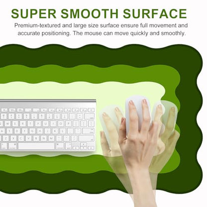 L-SPOUTTO Green Mouse Pad,Cute Scalloped Desk Mat XXL Large Gaming Mousepad | Minimalist 35.4x15.7in Non-Slip Rubber Base Keyboard Pad Waterproof Desktop Mat for Laptop Computer Game Home Office - color: Green