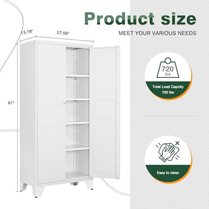Letaya Metal Pantry Kitchen Storage Cabinet,61" H Adjustable Shelves,White - color: White, size: 14" D x 28" W x 61" H