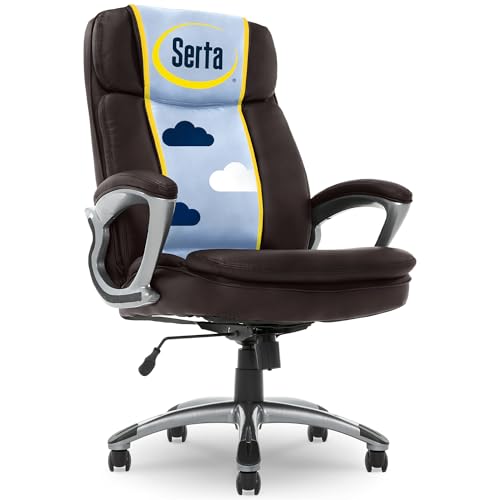Serta Ergonomic Big and Tall Executive Office Chair Lumbar Support, Leather | Fairbanks, Gaming Chair with Headrest, 350lb Capacity, Padded Arms, Semi-Plush Seat Cushion, Adjustable Height & Tilt, Brown - color: Brown, size: 350 lbs