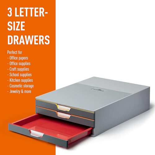 Durable Varicolor Drawer Organizer, 3 Color Coded Drawers, Gray - style: 3-Drawer
