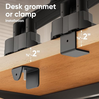 ONKRON Dual Monitor Arm 13-32 Inch, 22 lbs (x2), max VESA 100x100, Black | Double monitor desk mount with 20" extension, gas spring, swivel, tilt, rotation; Clamp or grommet mount for office & gaming