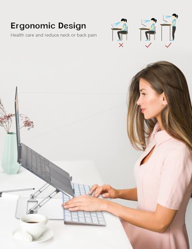 Aoviho Adjustable Laptop Stand for Desk,Portable Laptop Stand Holder and Riser,Foldable Aluminum Notebook Computer Stands for MacBook Air Pro HP Lenovo Dell Samsung, 10-15.6 inch (Sky Blue-Silver) - color: Sky Blue-Silver