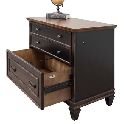 BOWERY HILL 3 Drawers 31" Lateral Black Wood Filing Cabinet Pre-Assembled Stationary Legal/Letter Size for Home, Office - color: Black