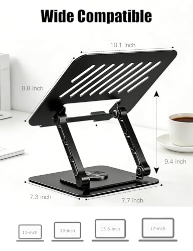 Adjustable Laptop Stand with 360 Rotating Base, Computer Stand for Laptop Ergonimic Foldable Laptop Riser for Desk Compatible with MacBook Pro/Air Notebook up to 16 Inches, Black - color: Black