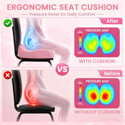 Seat Cushion, XL Large Memory Foam Cushion for /Office Chair/Car/Wheelchair - color: Pink