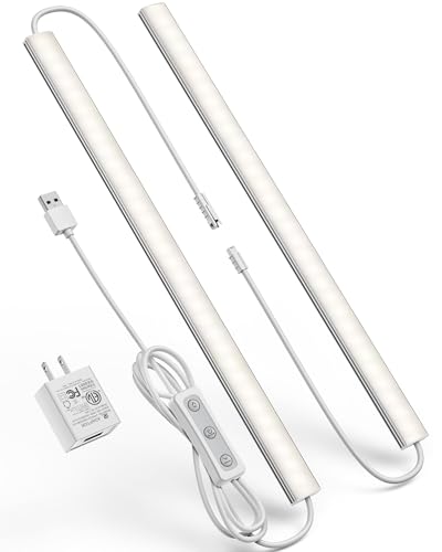 Plug-in Under Cabinet Lighting, Dimmable Under Counter Lights for Kitchen, 2pcs 12 Inch, Natural White 4500K Linkable Wired Closet Light, Indoor USB Led Lights Bar for Desk,Sink,Workbench - color: Natural White, size: No motion sensor-2 pack