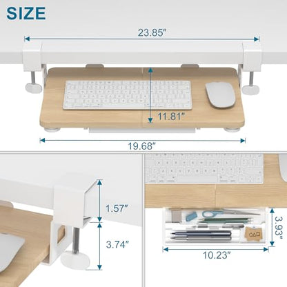 ETHU Small Keyboard Tray Under Desk with C-Clamp, 19.7x11.81", Oak - color: Oak