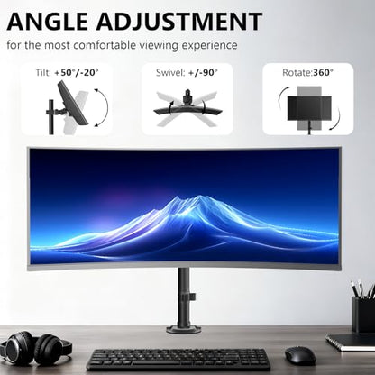 WALI Heavy Duty Single Monitor Arm Desk Mount for 13-49 Inch Screens, Ultrawide Monitor Stand with Full Motion Tilt, Swivel, Rotation, Holds up to 44 lbs, C-Clamp Mount for VESA 75/100mm,(M001S) - size: 13"-49", style: Single