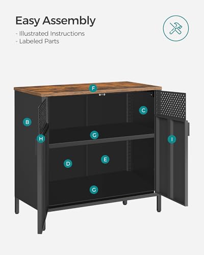 SONGMICS Storage Cabinet, Sideboard with Adjustable Shelves - color: Rustic Brown + Black, size: 31.5"W, style: 1 pack