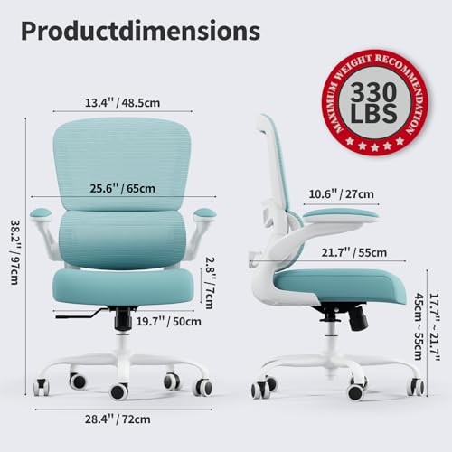 TRALT Office Chair - Ergonomic Desk Chair with Adjustable Lumbar Support, Mesh Computer Chair, Executive Chair for Home Office Comfortable Lumbar Support (1, Mint Green) - color: Mint Green
